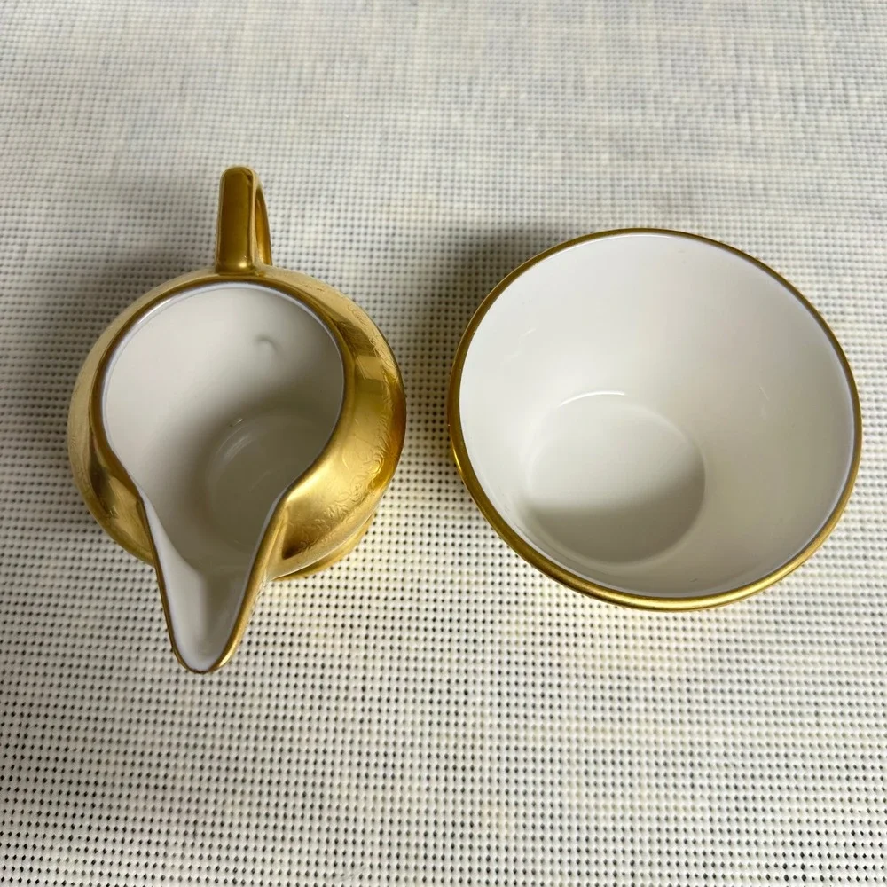 PICKARD Vintage Rose & Daisy Etched Pattern Creamer & Open Sugar Set